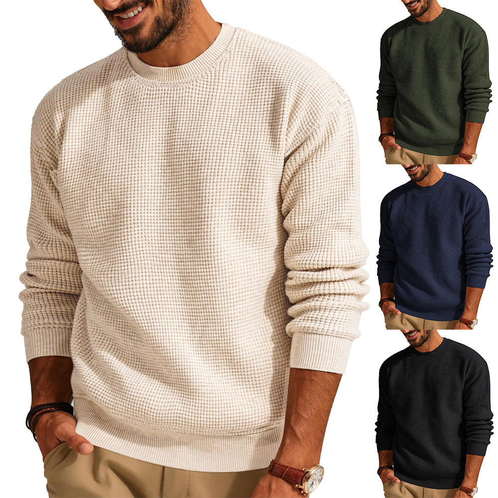 Modern Solid Waffle Knit Pullover